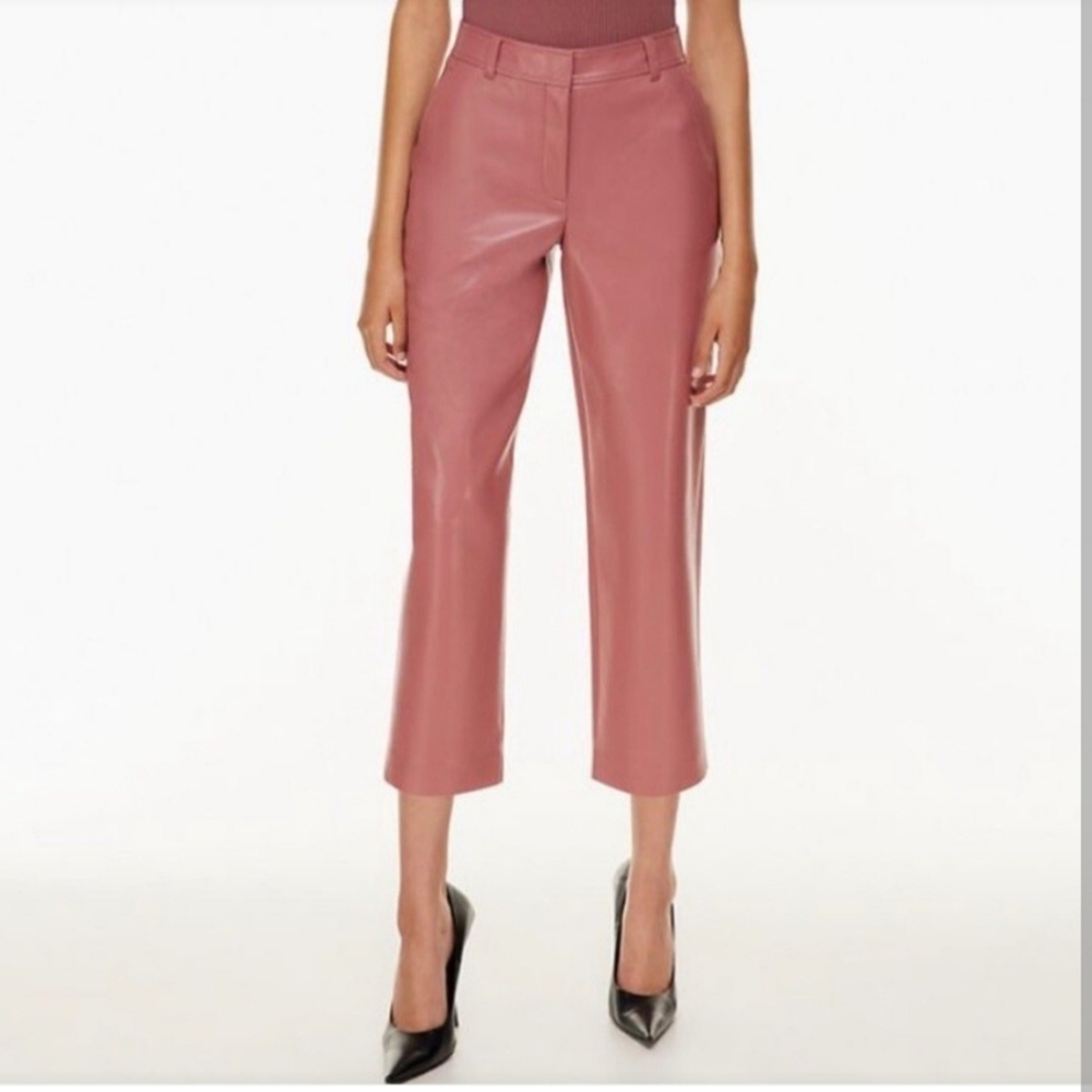 Aritzia Babaton Women Vegan Leather Pant Cropped High Waisted‎  Pink Sz8